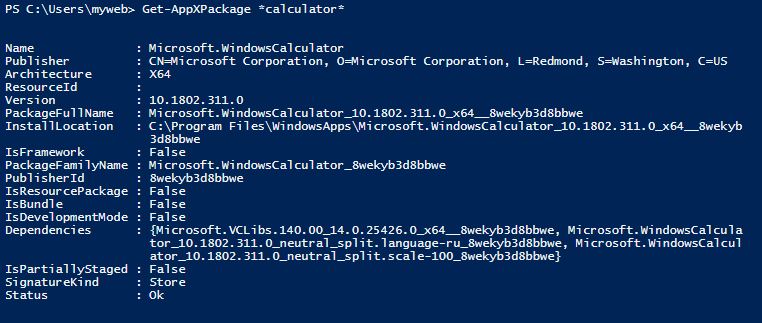 Get AppXPackage calculator