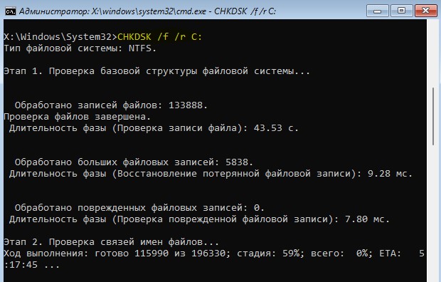 chkdsk f r C