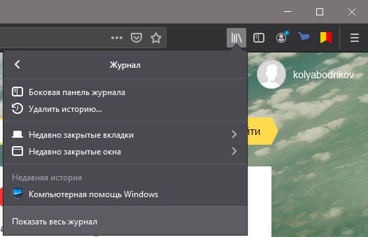 Журнал браузера Mozilla Firefox