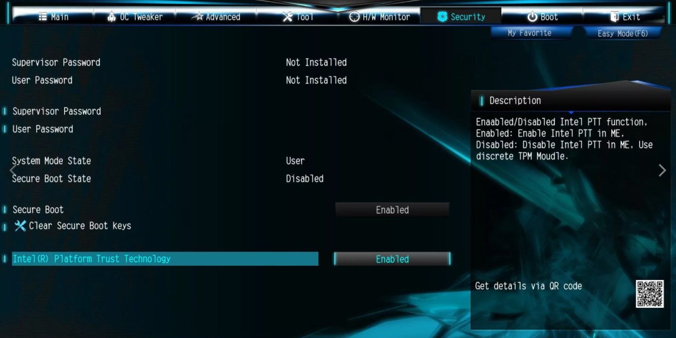 Intel platform trust technology в BIOS Asrock