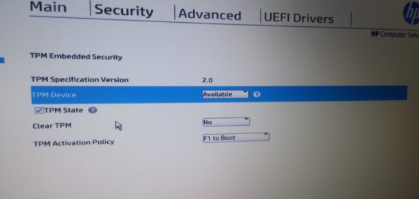 TPM device HP BIOS