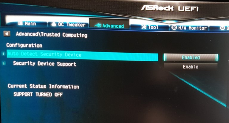 Trusted Computing в BIOS Asrock