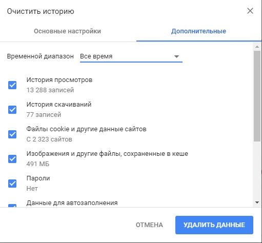 очистить историю Google Chrome
