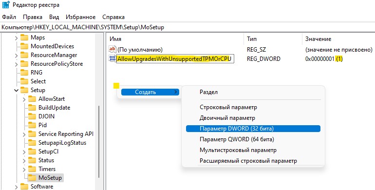 AllowUpgradesWithUnsupportedTPMOrCPU