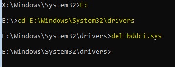 Удалить bddci.sys CMD