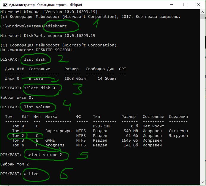 Активировать раздел Windows через CMD