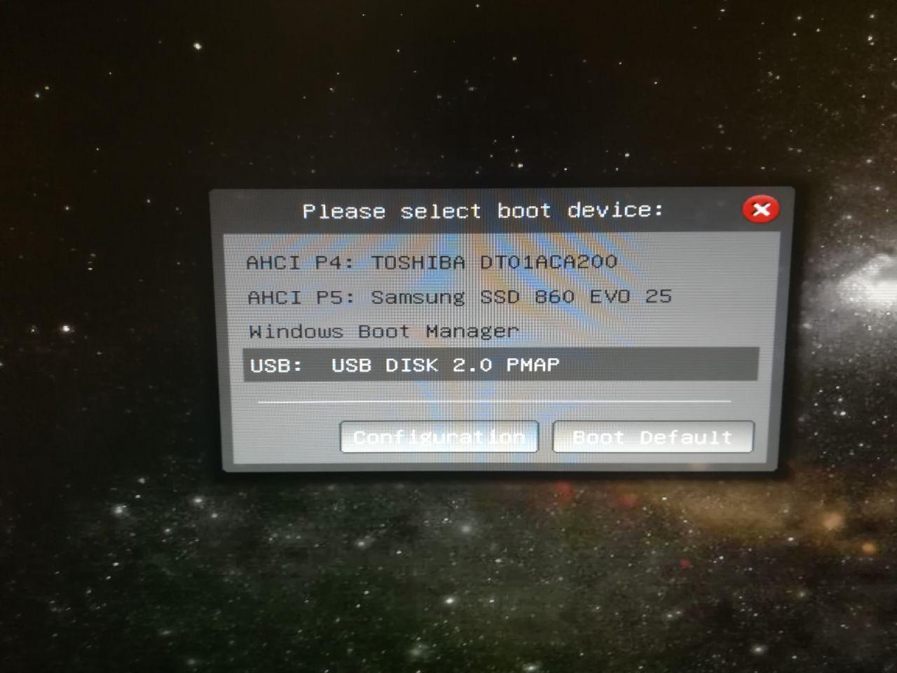 выбор флешки в bootMenu