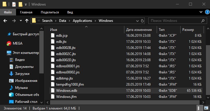 пусть файла Windows.edb