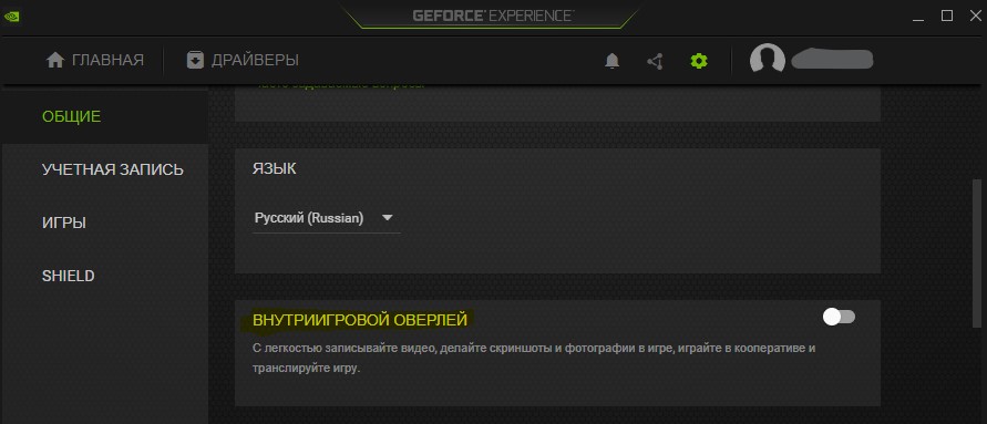 отключить внутри игровой оверлей в Nvidia