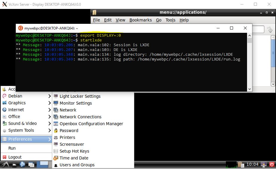 Запуск рабочего стола Linux через bash