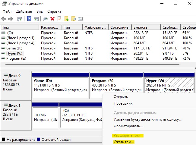 расширить том и сжать windows 11