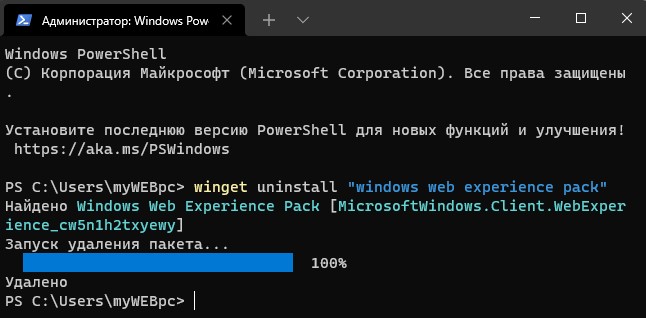 удалить полностью мини приложения в Windows 11