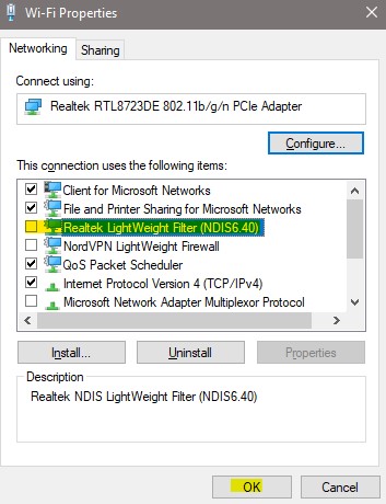 Realtek lightweight filter NDIS6.40