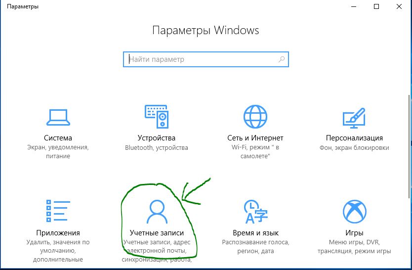Параметр учетной записи, почты