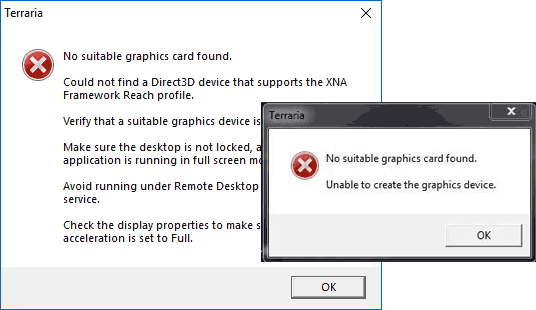 Ошибка No Suitable Graphics Card Found