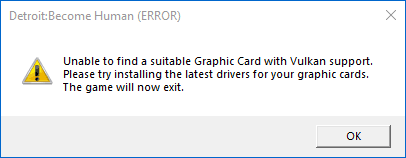 Ошибка Unable to find a suitable graphics card