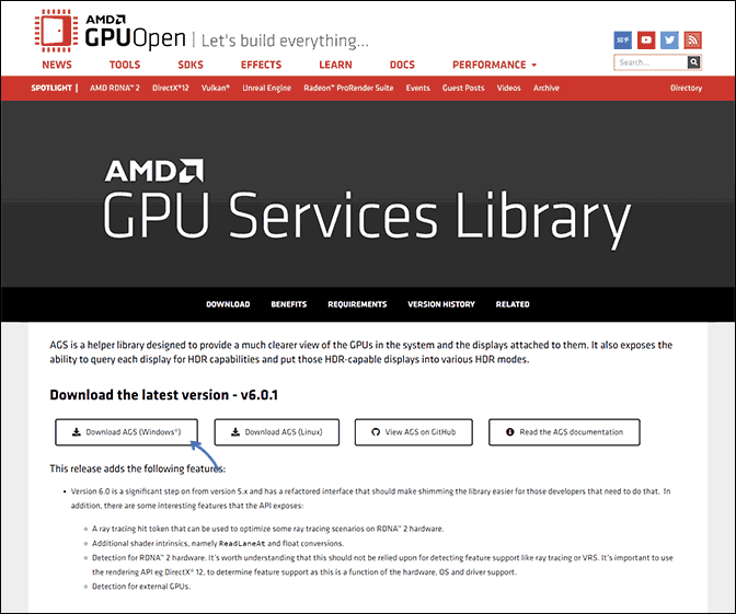 Официальный сайт загрузки amd_ags_x64.dll