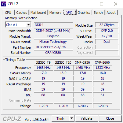 Поддерживаемые тайминги памяти в CPU-Z
