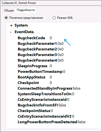 Сведения с кодом ошибки Kernel Power 41