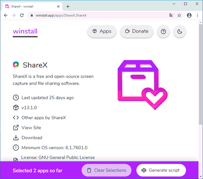 Информация о программе в Winstall