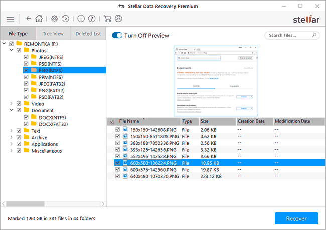 Результаты восстановления данных в Stellar Data Recovery