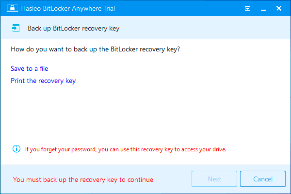 Сохранение ключа восстановления BitLocker