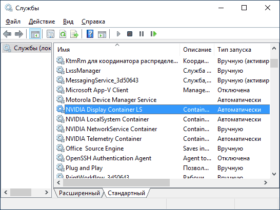 Служба NVIDIA Display Container LS 