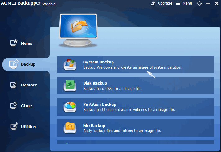 Резервная копия Windows 10 в Aomei Backupper