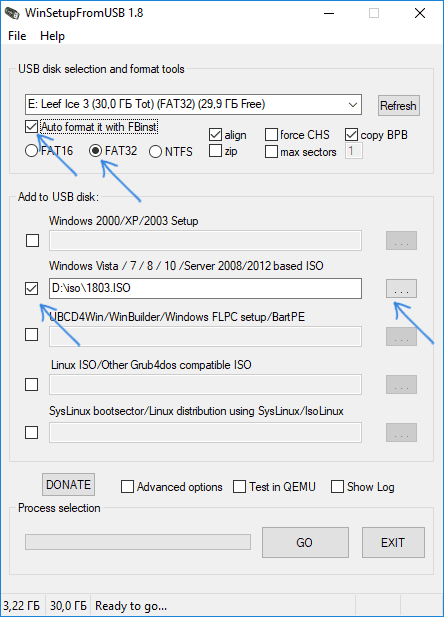 Главное окно WinSetupFromUSB