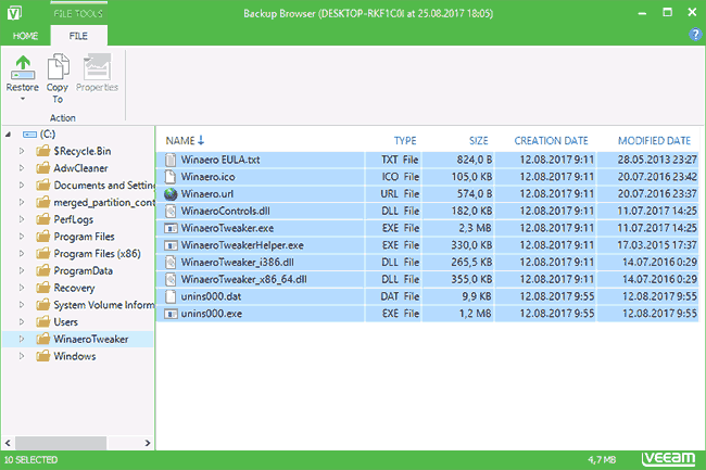 Резервное копирование в Veeam Agent for Microsoft Windows Free 13 Выбор Точки Восстановления Veeam