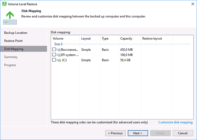 Резервное копирование в Veeam Agent for Microsoft Windows Free 14 Выбор Разделов Для Восстановления