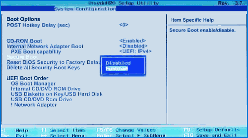 Отключение Secure Boot на ноутбуке HP