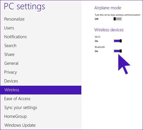 Включение Bluetooth в Windows 8