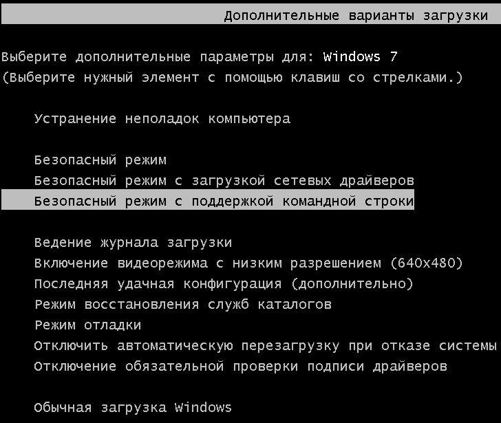 Расширенные варианты загрузки Windows
