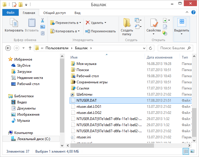 Файл ntuser.dat в проводнике Windows