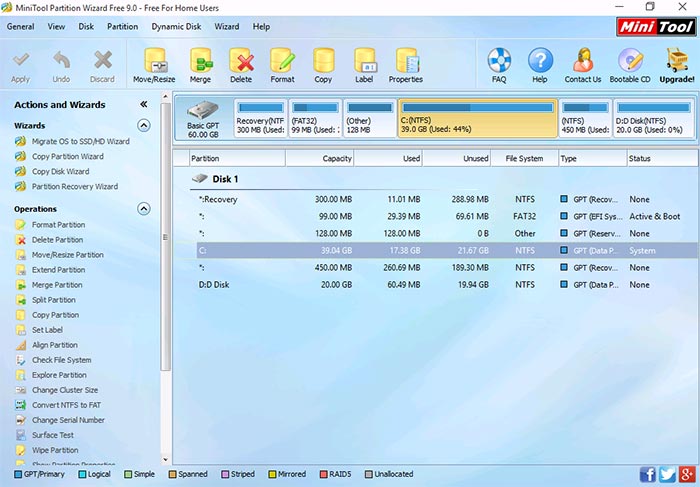 Программа Minitool Partition Wizard