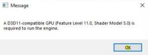 A D3D11-compatible GPU (Feature Level 11.0, Shader Model 5.0) is required to run the engine