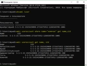 Узнать SID пользователя windows через CMD