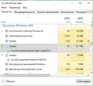 WSAPPX процесс в диспетчере задач