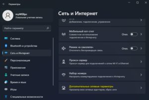 параметр дополнительные сетевые параметры Win11