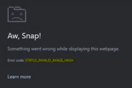 код ошибки STATUS INVALID IMAGE HASH