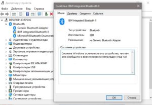 Система Windows остановила это устройство, так как оно сообщило о возникновении неполадок (Код 43)